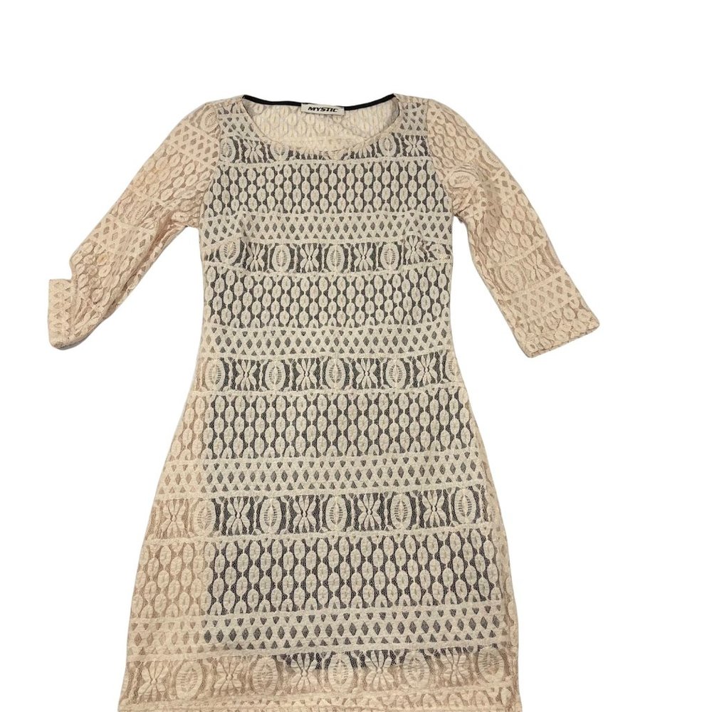 Mystic Floral Crochet Vintage Cream Women's Dress Size Medium Boho